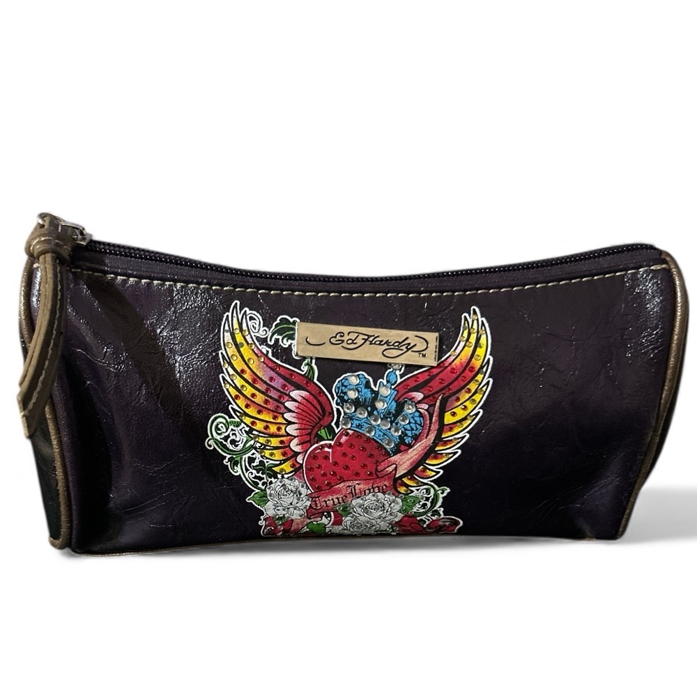 Ed Hardy True Love Freedom Mini Pouch Colorful Tattoo Art by Ed Hardy 9” x 4.5”